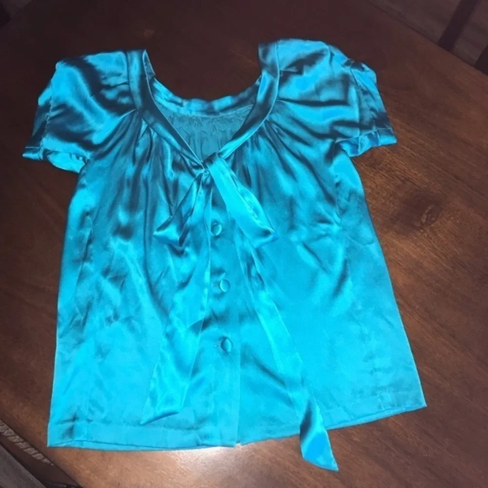 Rebecca Taylor Silk Embellished Turquoise blouse Size 2